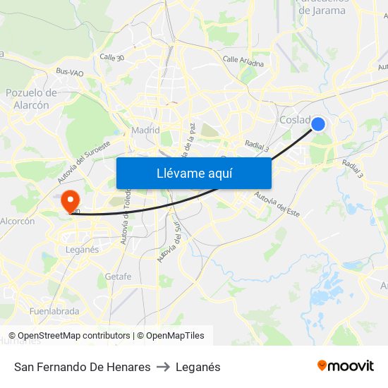 San Fernando De Henares to Leganés map
