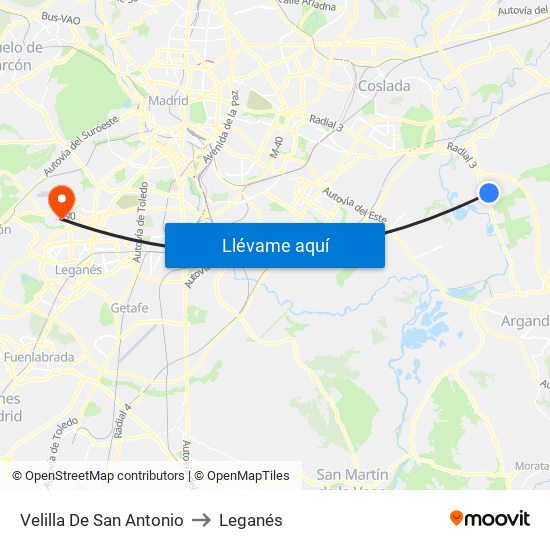 Velilla De San Antonio to Leganés map