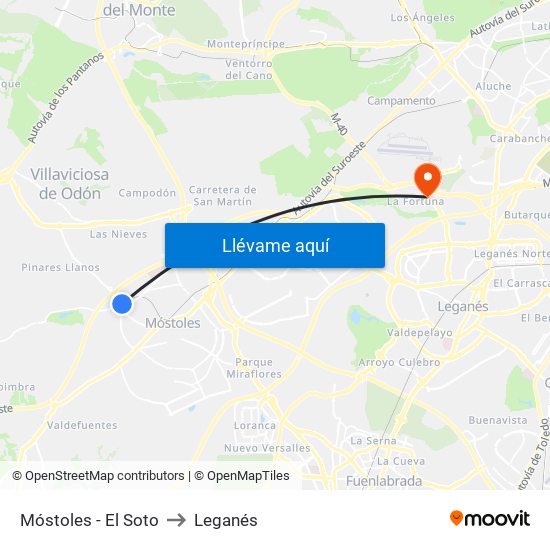 Móstoles - El Soto to Leganés map