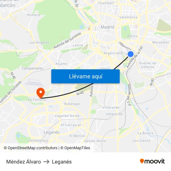 Méndez Álvaro to Leganés map