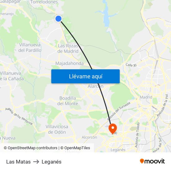 Las Matas to Leganés map