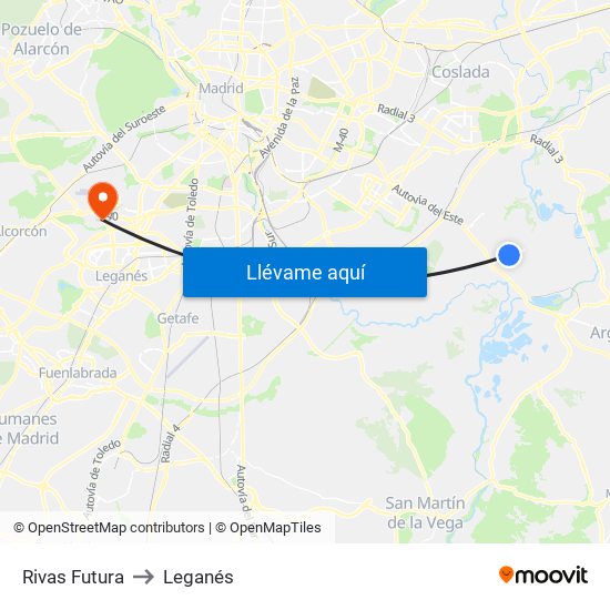 Rivas Futura to Leganés map