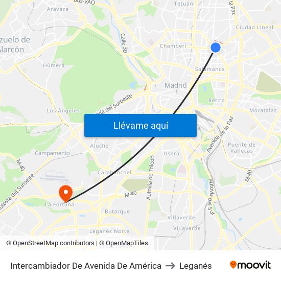 Intercambiador De Avenida De América to Leganés map