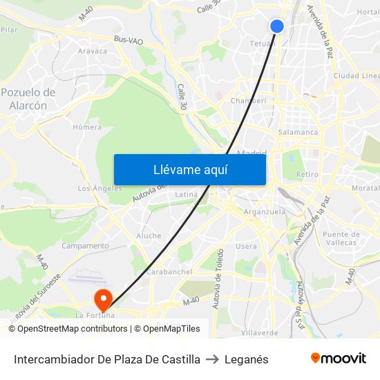 Intercambiador De Plaza De Castilla to Leganés map