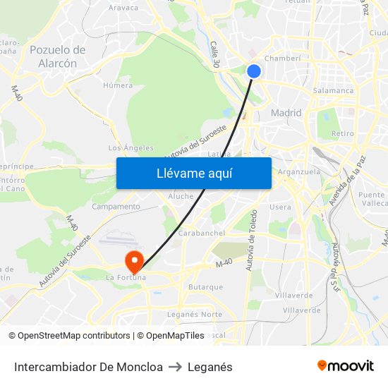 Intercambiador De Moncloa to Leganés map