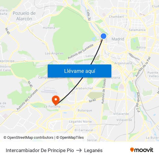 Intercambiador De Príncipe Pío to Leganés map