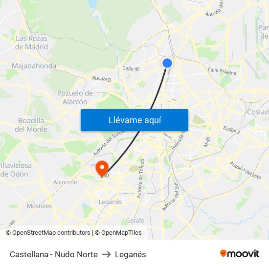 Castellana - Nudo Norte to Leganés map