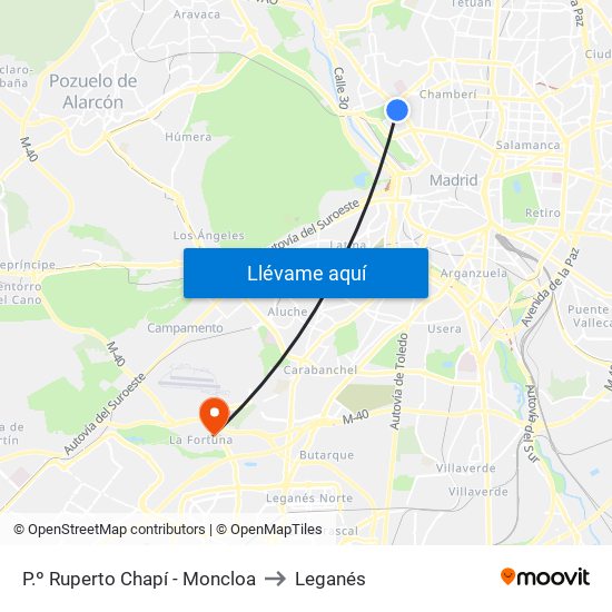 P.º Ruperto Chapí - Moncloa to Leganés map