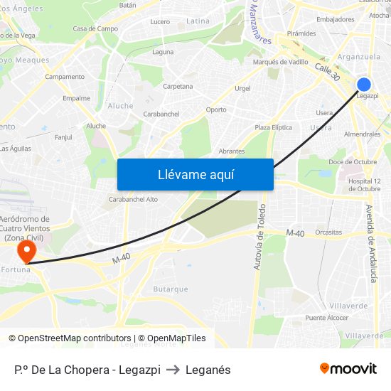 P.º De La Chopera - Legazpi to Leganés map