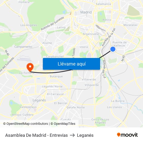 Asamblea De Madrid - Entrevías to Leganés map