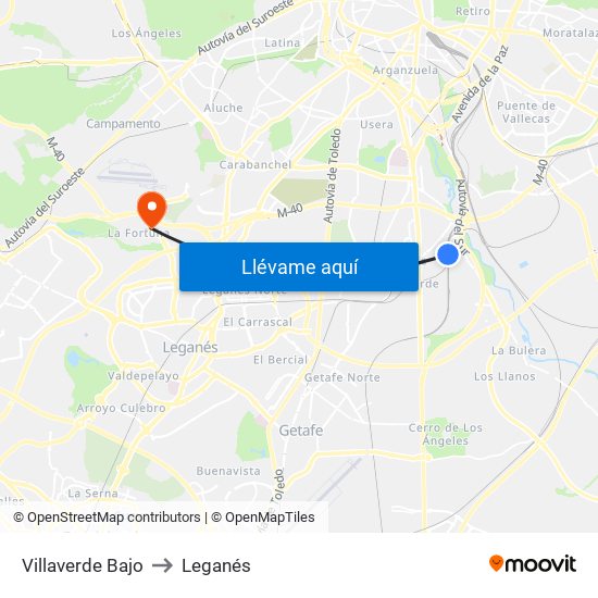 Villaverde Bajo to Leganés map