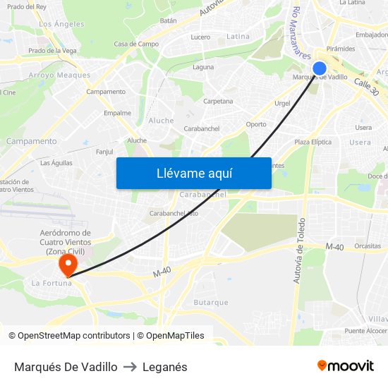 Marqués De Vadillo to Leganés map