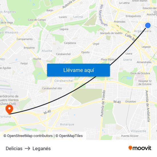 Delicias to Leganés map