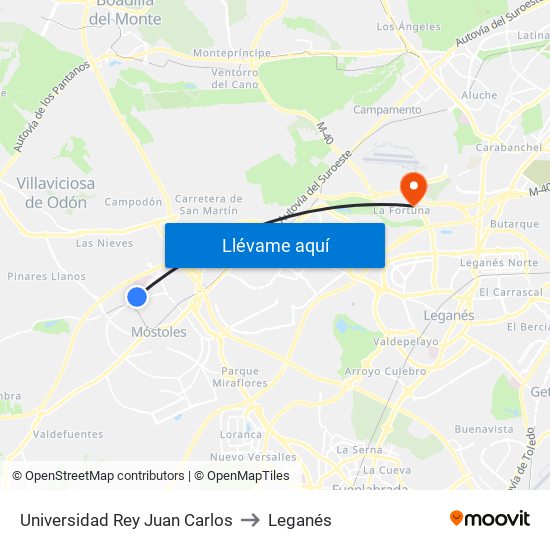 Universidad Rey Juan Carlos to Leganés map