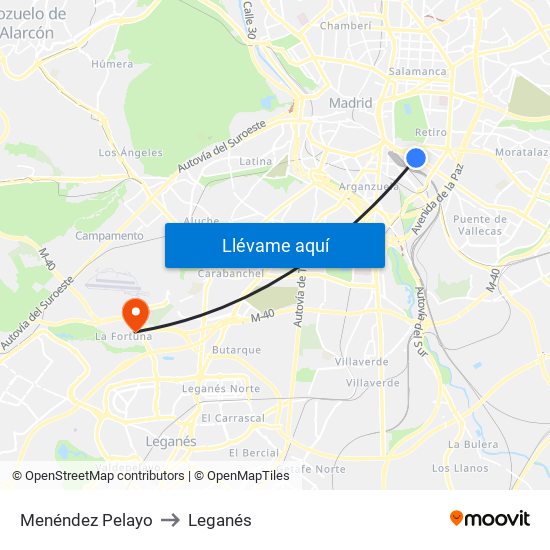 Menéndez Pelayo to Leganés map