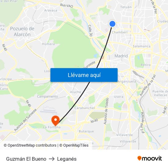 Guzmán El Bueno to Leganés map