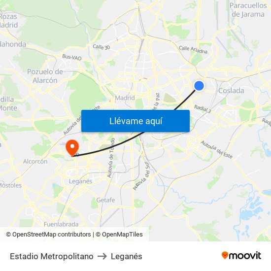 Estadio Metropolitano to Leganés map