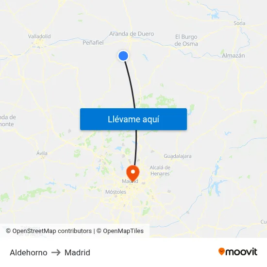Aldehorno to Madrid map