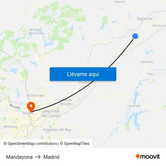Mandayona to Madrid map