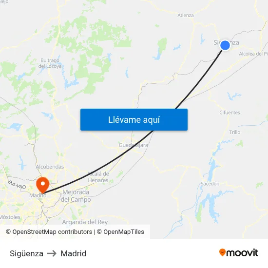 Sigüenza to Madrid map