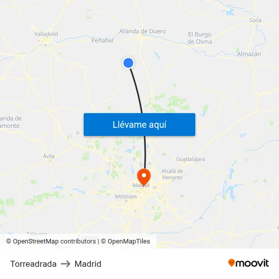 Torreadrada to Madrid map