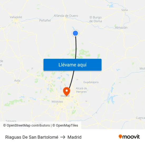 Riaguas De San Bartolomé to Madrid map