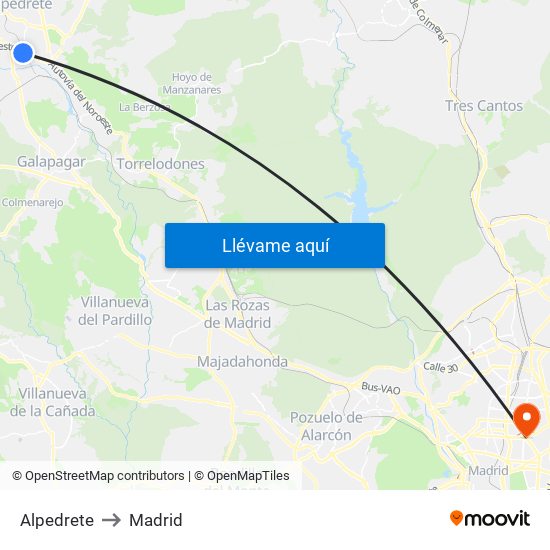 Alpedrete to Madrid map