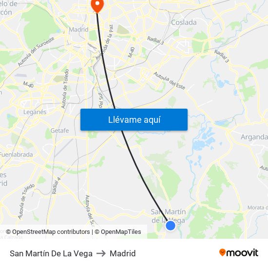 San Martín De La Vega to Madrid map