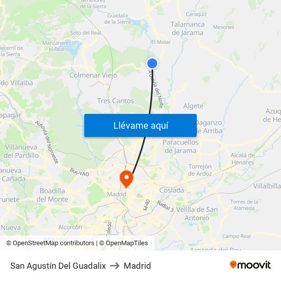 San Agustín Del Guadalix to Madrid map