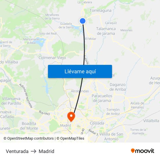 Venturada to Madrid map