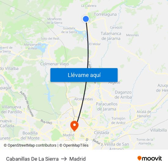 Cabanillas De La Sierra to Madrid map