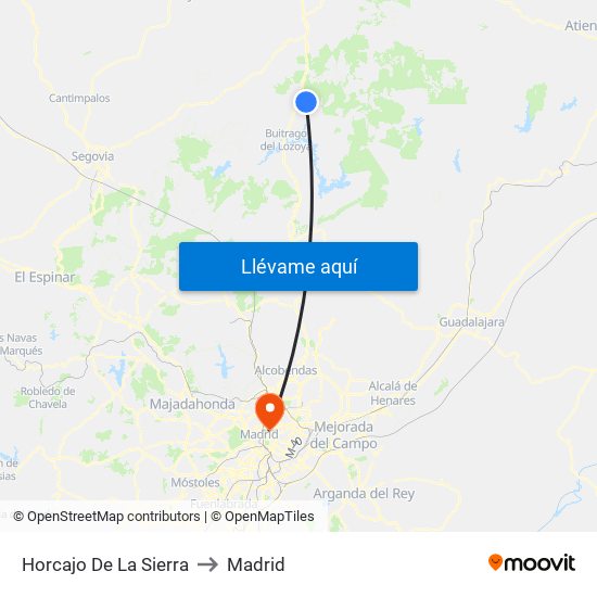 Horcajo De La Sierra to Madrid map