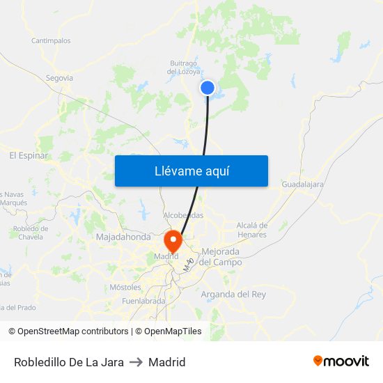 Robledillo De La Jara to Madrid map