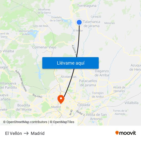 El Vellón to Madrid map