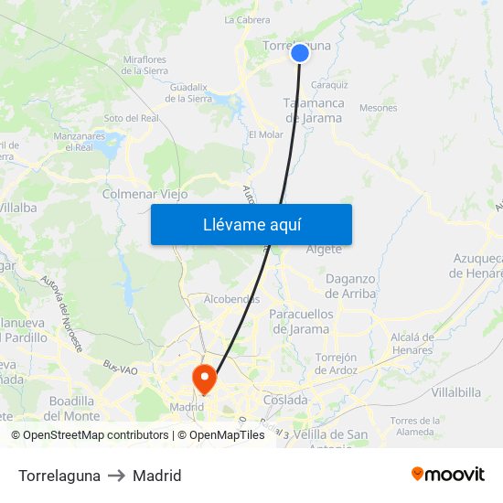 Torrelaguna to Madrid map