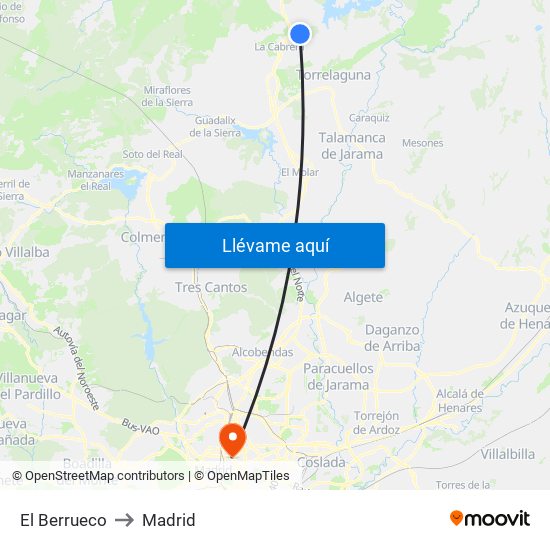El Berrueco to Madrid map