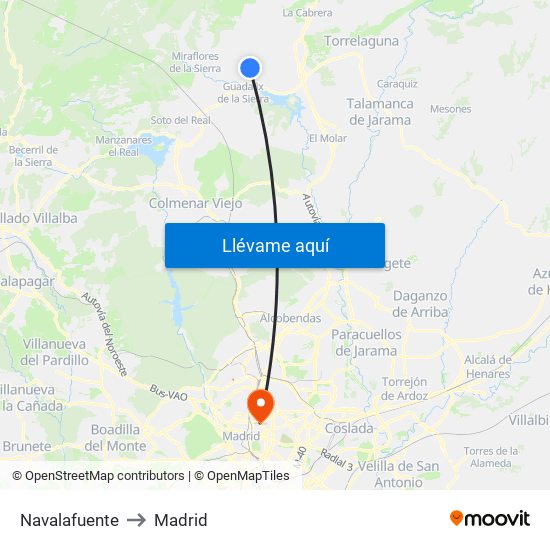 Navalafuente to Madrid map