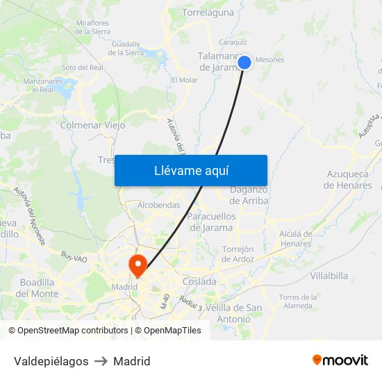 Valdepiélagos to Madrid map