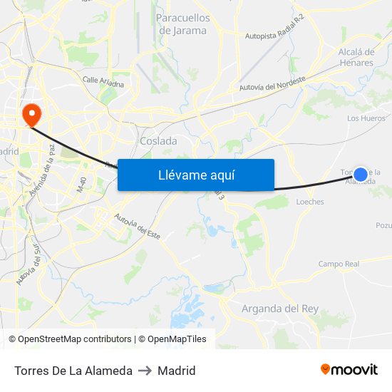 Torres De La Alameda to Madrid map
