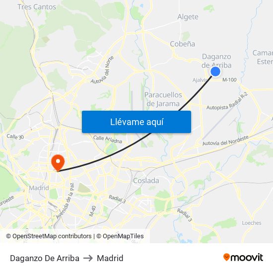 Daganzo De Arriba to Madrid map