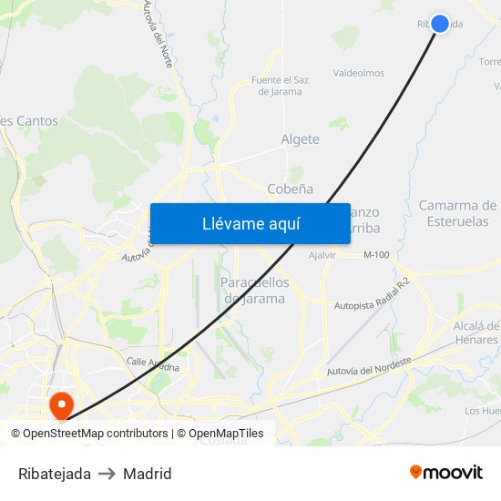 Ribatejada to Madrid map