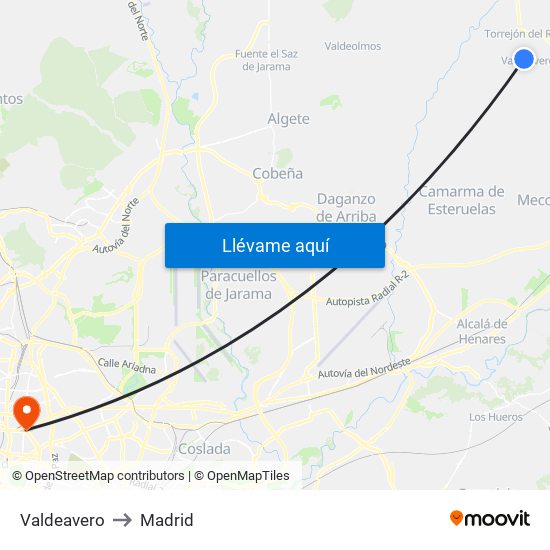 Valdeavero to Madrid map