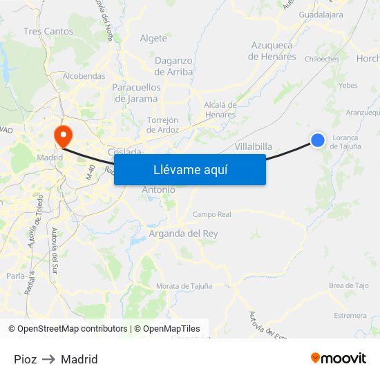 Pioz to Madrid map