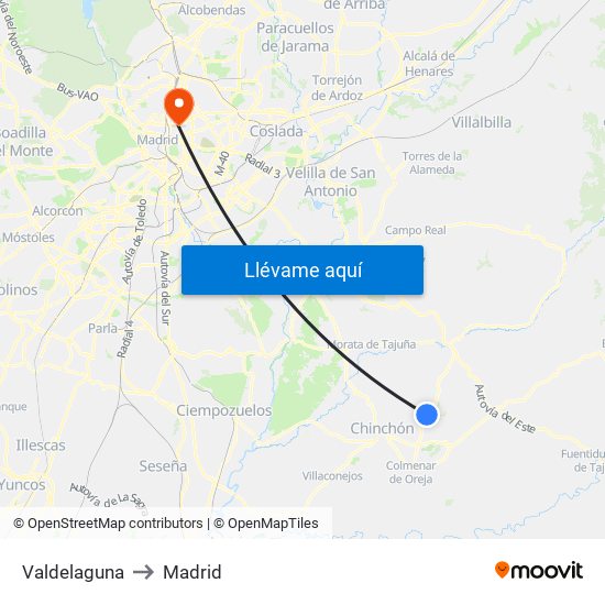 Valdelaguna to Madrid map