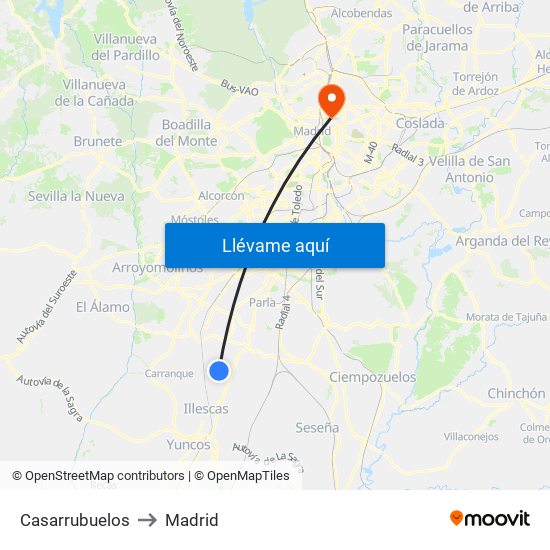 Casarrubuelos to Madrid map