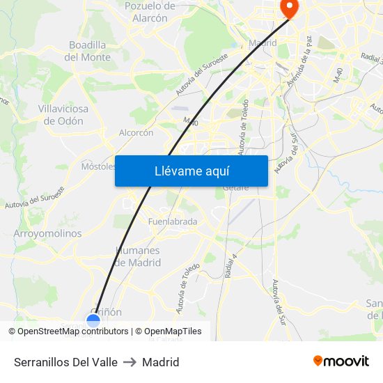 Serranillos Del Valle to Madrid map