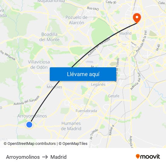 Arroyomolinos to Madrid map