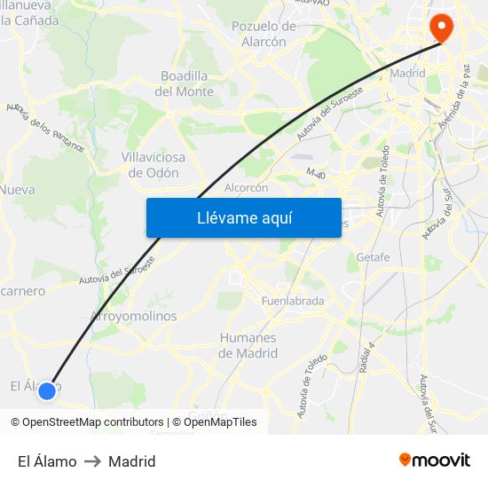 El Álamo to Madrid map