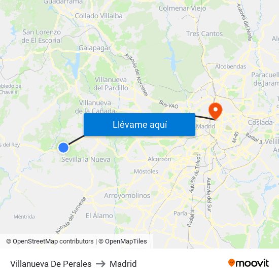 Villanueva De Perales to Madrid map