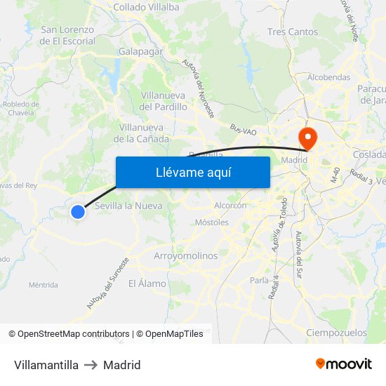 Villamantilla to Madrid map